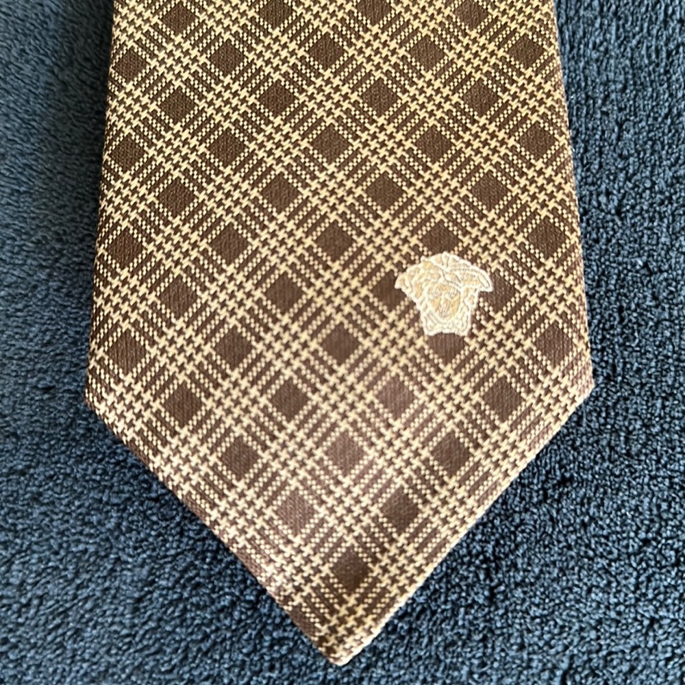 Versace Men’s Tie- Brown and Tan - 100% Silk - Made in Italy